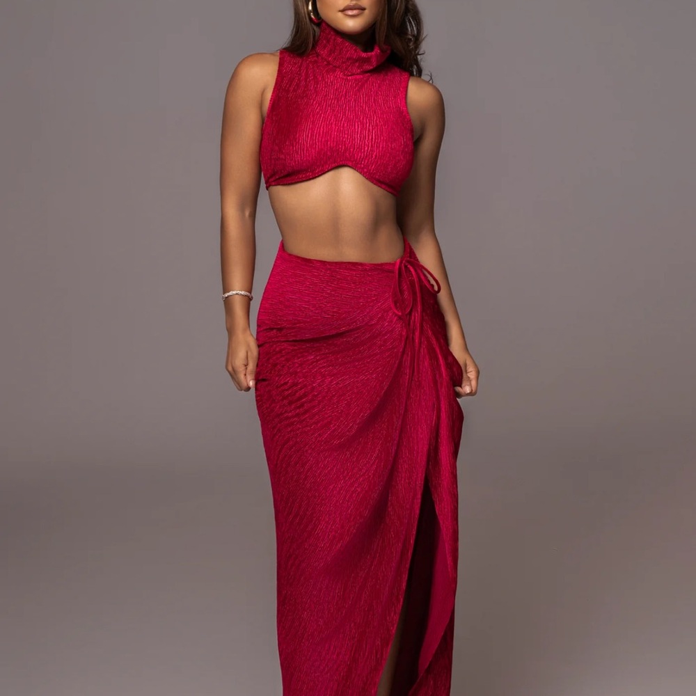 JLUXLABEL RED CHOSEN ONE VELVET SKIRT SET TOP XS SKIRT M